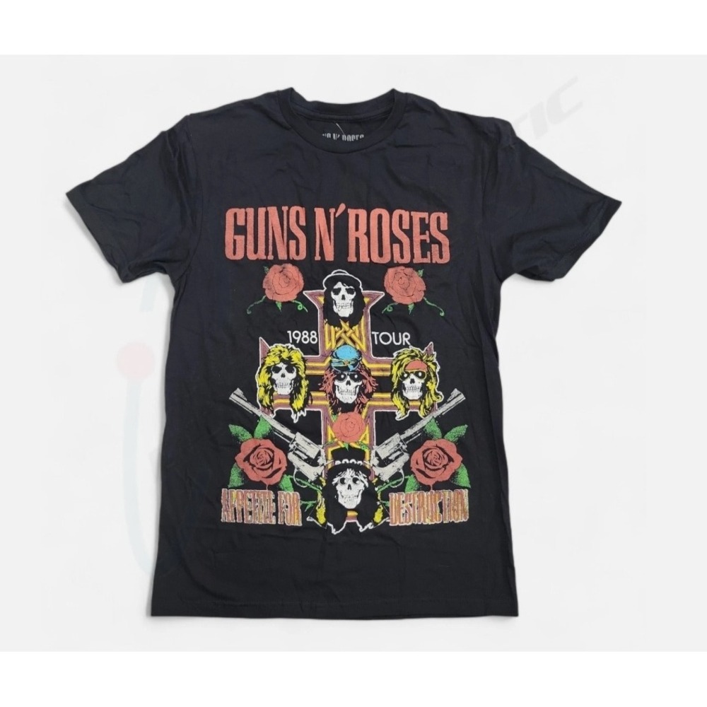 Guns N Roses 1988 Appetite for Destruction Tour Style Black Cotton Shirt Mens